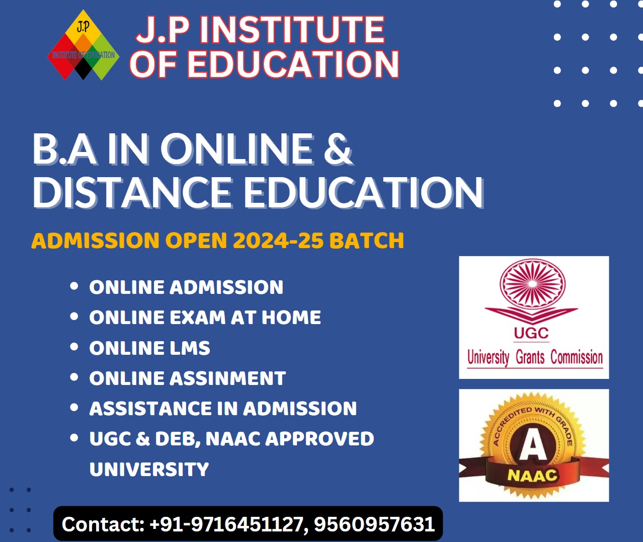 b.a admission in distance education & online mode